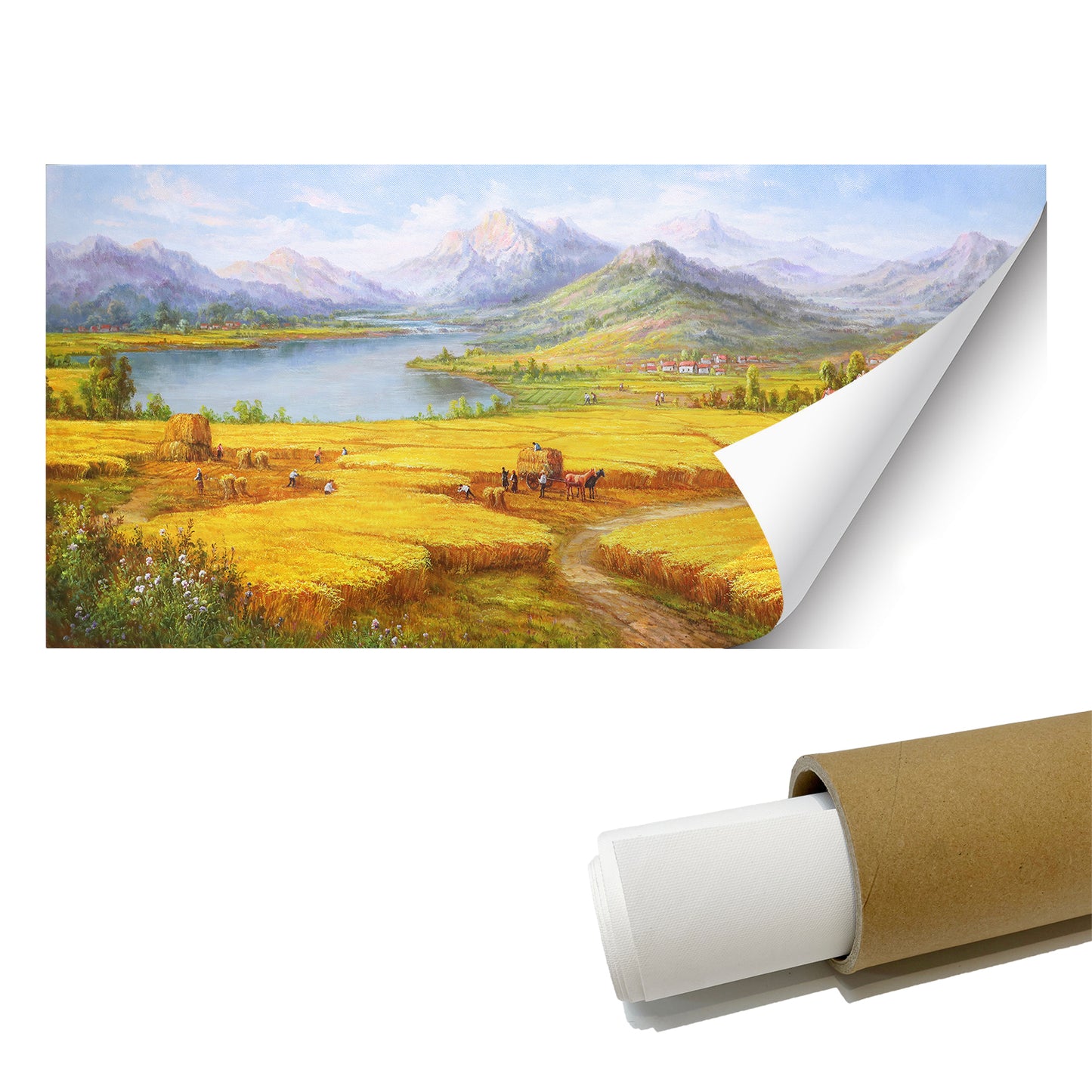 HIGHMAX Harvest Landscape Oil Painting Golden Wheat Field Countryside Canvas Wall Art Hand Painted Farmhouse Decor
