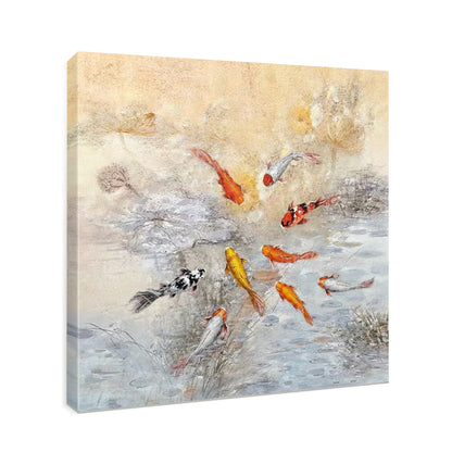 HIGHMAX Fish Pond Canvas 3D Wall Art Hand Oil Painting Oriental - Style Aquatic Scene Living Room Bedroom Decor Gift