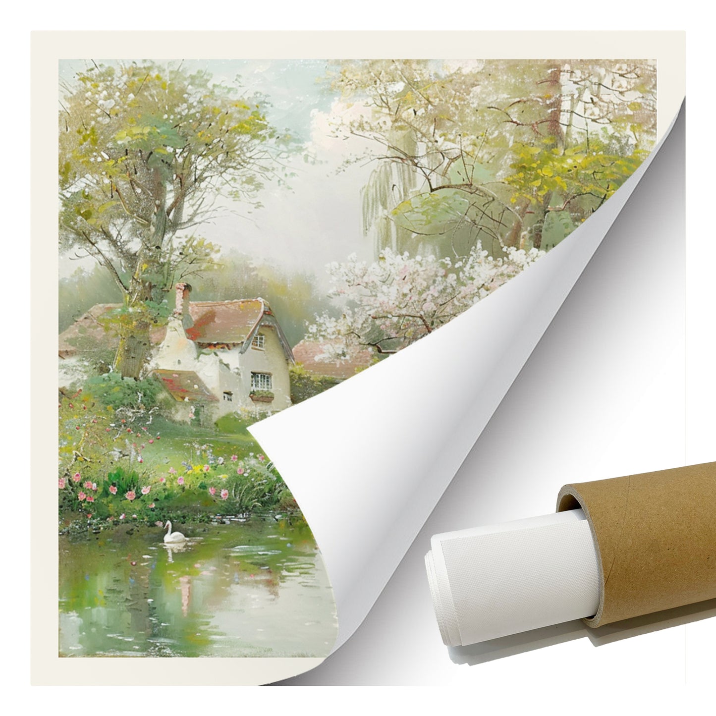 HIGHMAX Countryside Scenery Canvas 3D Wall Art Hand Oil Painting Tranquil Landscape Living Room Bedroom Decor Gift