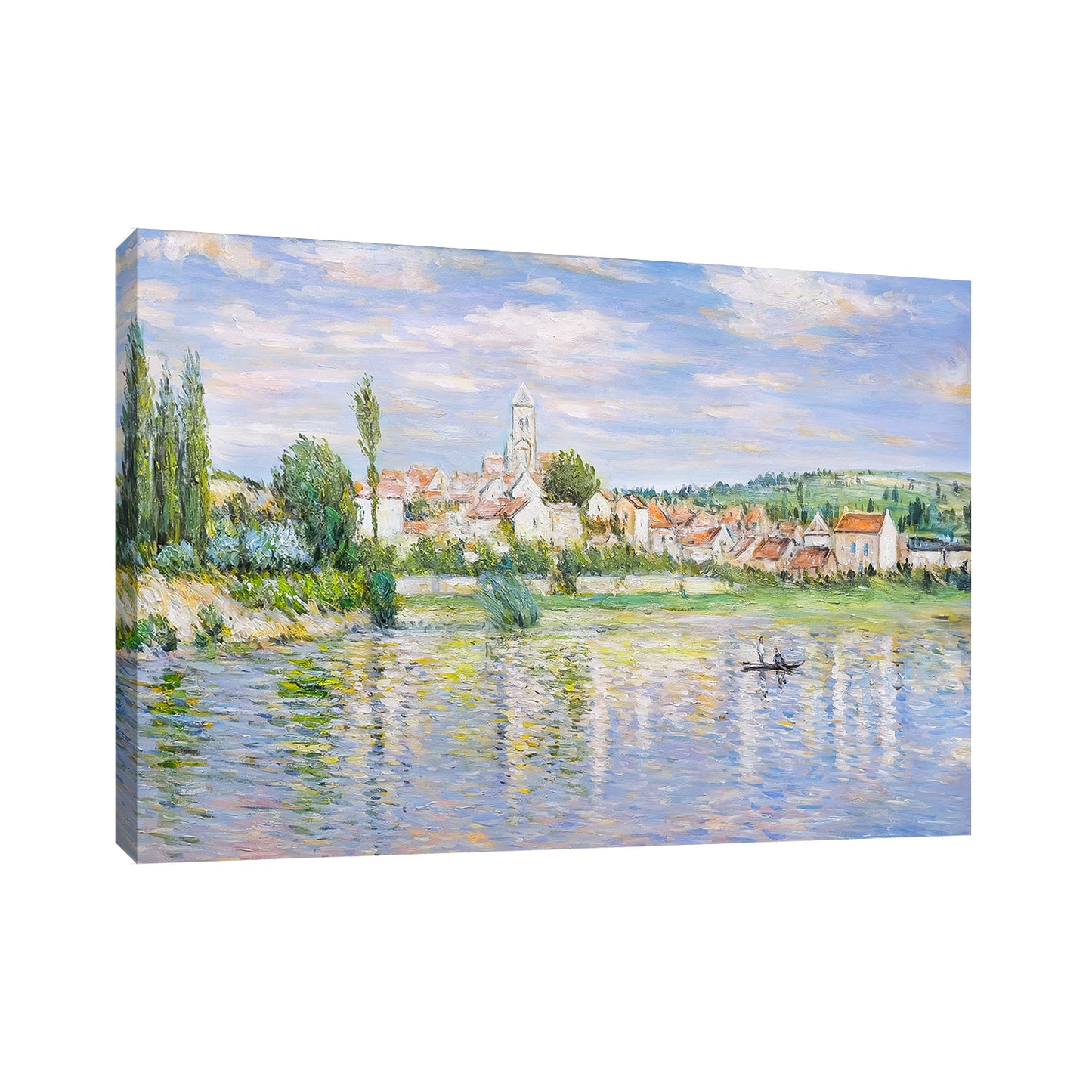 HIGHMAX Riverside Town Canvas 3D Wall Art Hand Oil Painting Impressionist Landscape Living Room Bedroom Decor Gift