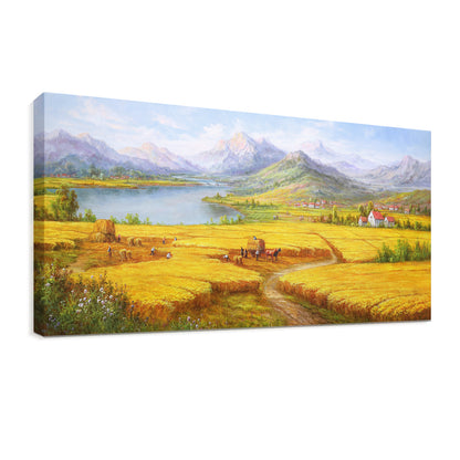 HIGHMAX Harvest Landscape Oil Painting Golden Wheat Field Countryside Canvas Wall Art Hand Painted Farmhouse Decor