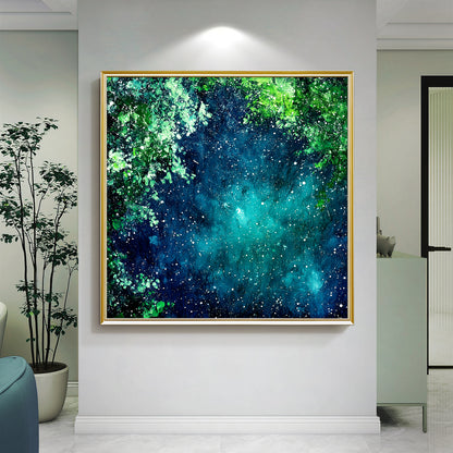 HIGHMAX Starry Night Forest Canvas 3D Wall Art Hand Oil Painting Abstract Night Landscape Living Room Bedroom Decor Gift
