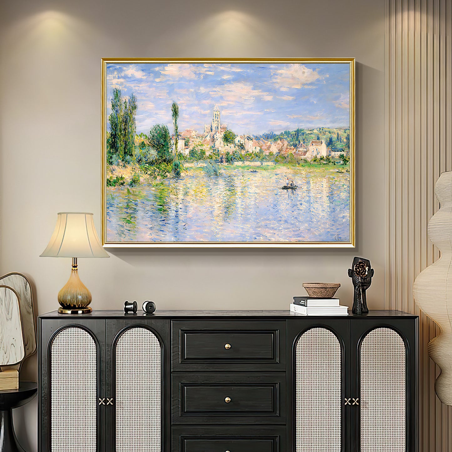 HIGHMAX Riverside Town Canvas 3D Wall Art Hand Oil Painting Impressionist Landscape Living Room Bedroom Decor Gift