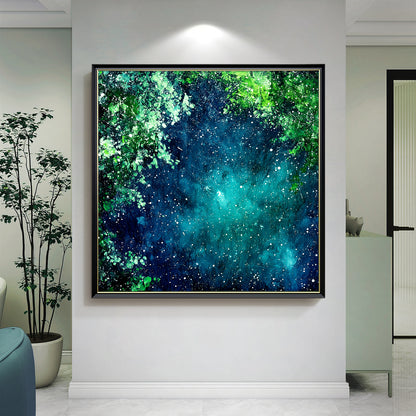 HIGHMAX Starry Night Forest Canvas 3D Wall Art Hand Oil Painting Abstract Night Landscape Living Room Bedroom Decor Gift