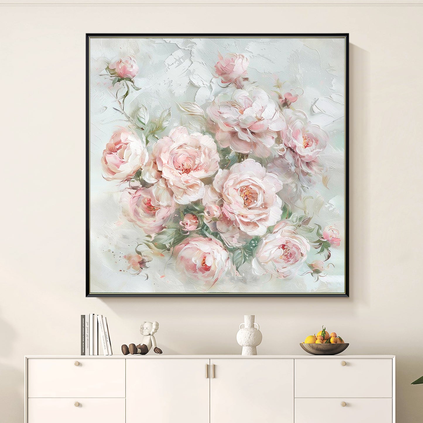 HIGHMAX Pink Rose Bouquet Canvas 3D Wall Art Hand Oil Painting Romantic Floral Decor Living Room Bedroom Gift