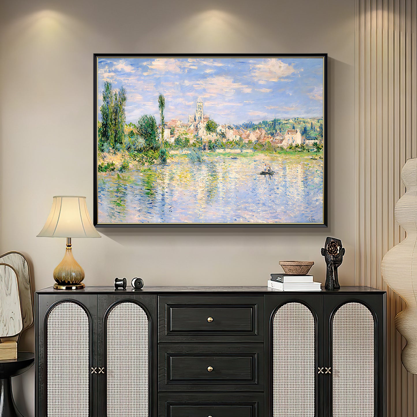 HIGHMAX Riverside Town Canvas 3D Wall Art Hand Oil Painting Impressionist Landscape Living Room Bedroom Decor Gift