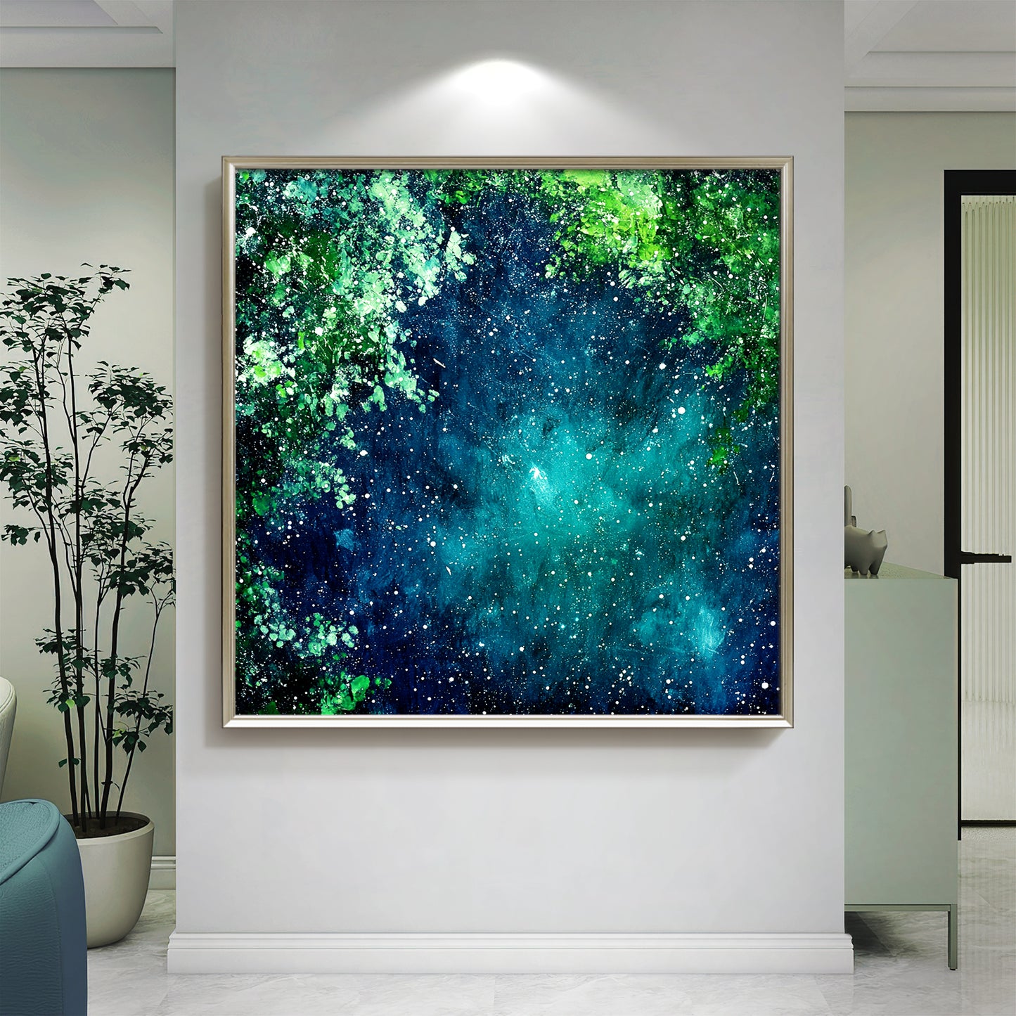 HIGHMAX Starry Night Forest Canvas 3D Wall Art Hand Oil Painting Abstract Night Landscape Living Room Bedroom Decor Gift