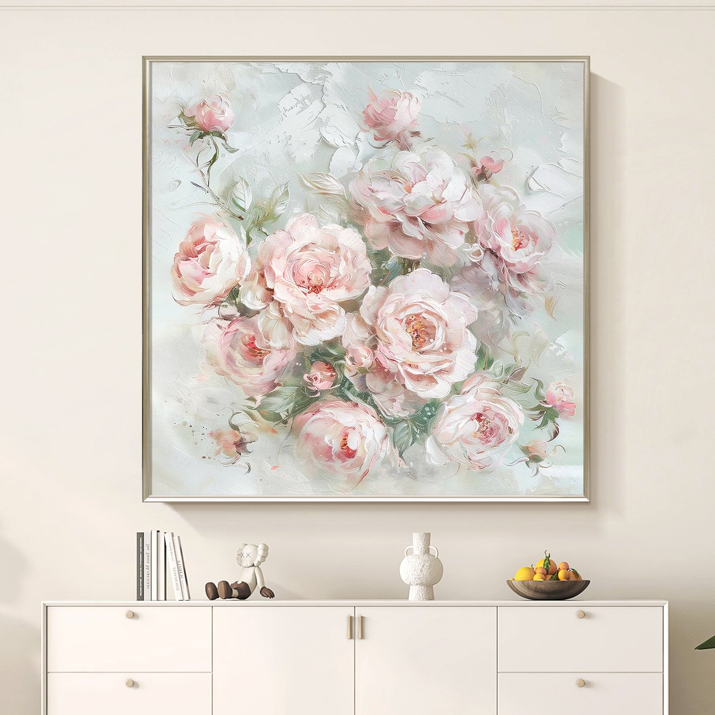 HIGHMAX Pink Rose Bouquet Canvas 3D Wall Art Hand Oil Painting Romantic Floral Decor Living Room Bedroom Gift