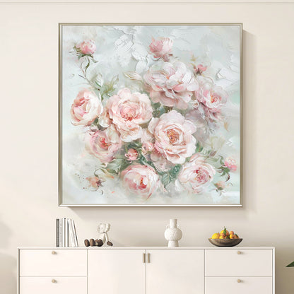 HIGHMAX Pink Rose Bouquet Canvas 3D Wall Art Hand Oil Painting Romantic Floral Decor Living Room Bedroom Gift