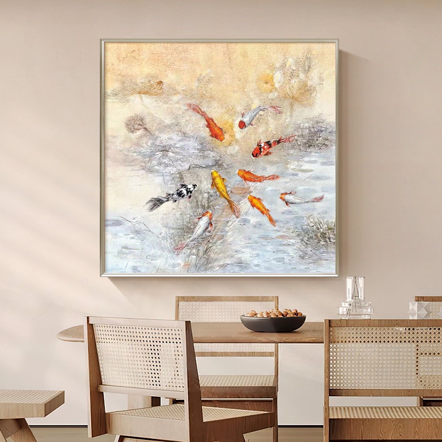 HIGHMAX Fish Pond Canvas 3D Wall Art Hand Oil Painting Oriental - Style Aquatic Scene Living Room Bedroom Decor Gift