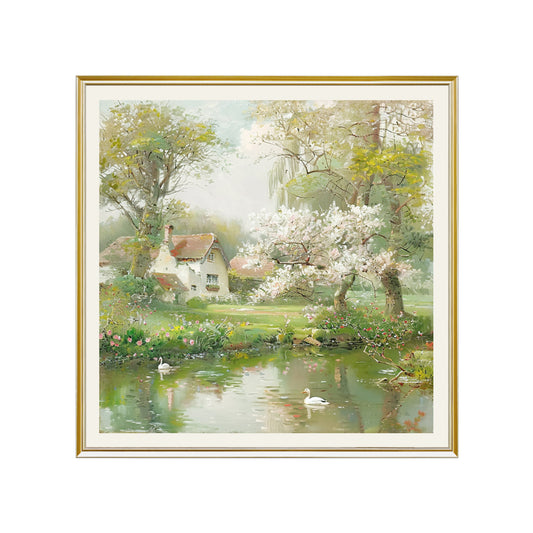 HIGHMAX Countryside Scenery Canvas 3D Wall Art Hand Oil Painting Tranquil Landscape Living Room Bedroom Decor Gift
