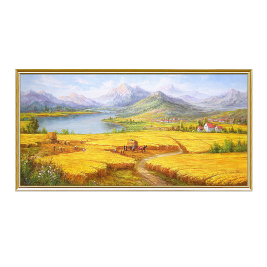 HIGHMAX Harvest Landscape Oil Painting Golden Wheat Field Countryside Canvas Wall Art Hand Painted Farmhouse Decor