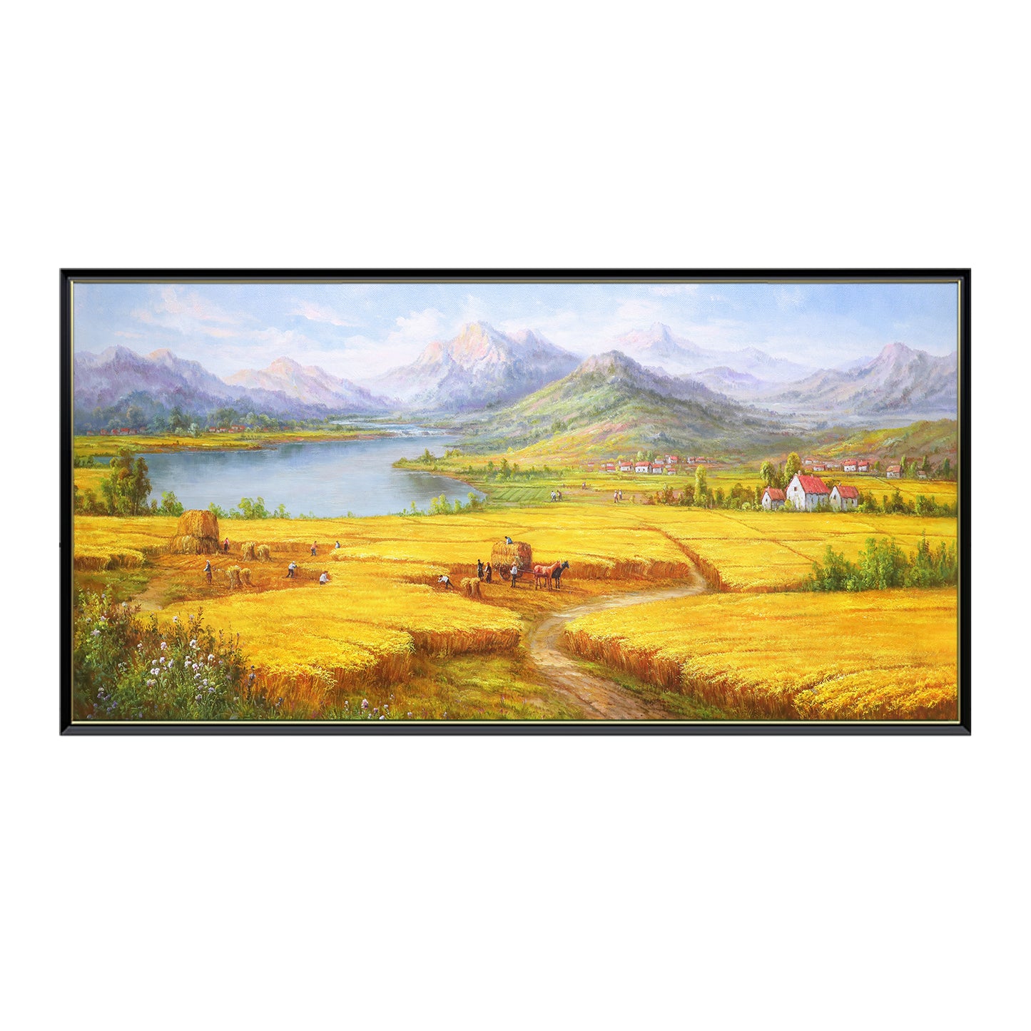 HIGHMAX Harvest Landscape Oil Painting Golden Wheat Field Countryside Canvas Wall Art Hand Painted Farmhouse Decor