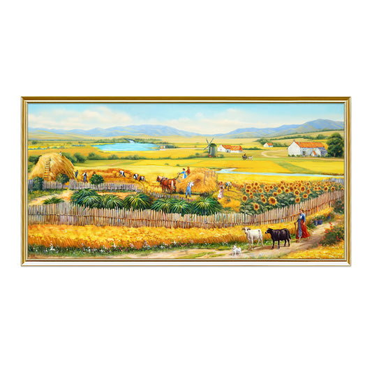 HIGHMAX The Harvest Countryside Oil Painting Rural Farmhouse Landscape Canvas Wall Art Golden Field Sunflower Hand Painted Pastoral Decor