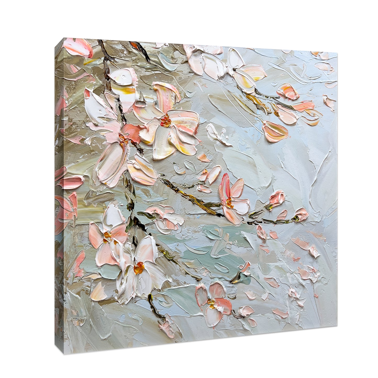 HIGHMAX Flower Canvas 3D Wall Art Hand Oil Painting Abstract Pink Heavy Textured Living Room Bedroom Decor Gift