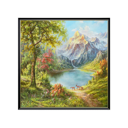 HIGHMAX Mountain Lake Deer Canvas 3D Wall Art Hand Oil Painting Natural Landscape Living Room Bedroom Decor Gift