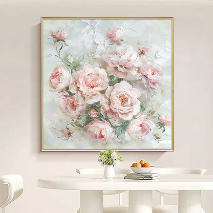 HIGHMAX Pink Rose Bouquet Canvas 3D Wall Art Hand Oil Painting Romantic Floral Decor Living Room Bedroom Gift