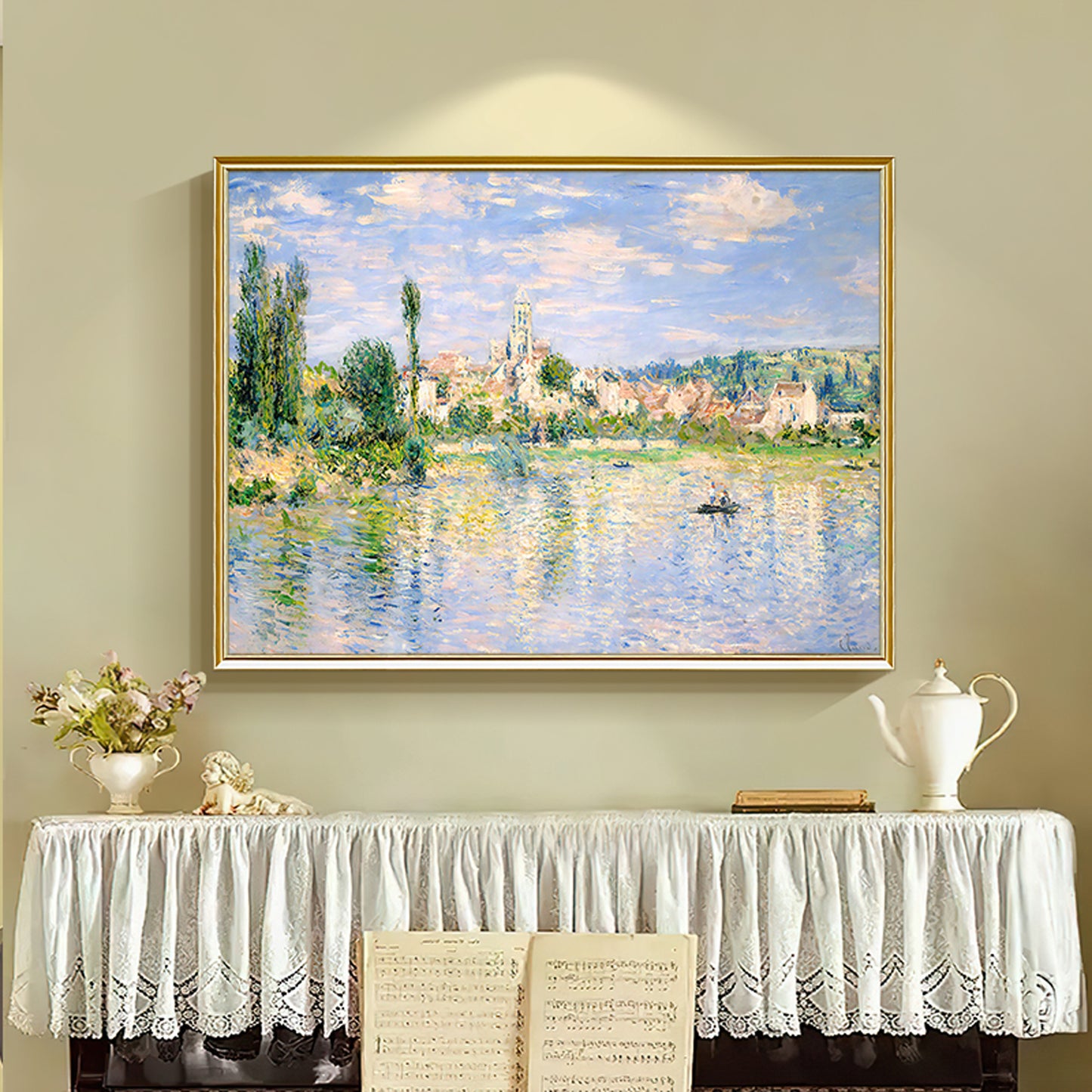 HIGHMAX Riverside Town Canvas 3D Wall Art Hand Oil Painting Impressionist Landscape Living Room Bedroom Decor Gift
