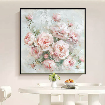 HIGHMAX Pink Rose Bouquet Canvas 3D Wall Art Hand Oil Painting Romantic Floral Decor Living Room Bedroom Gift