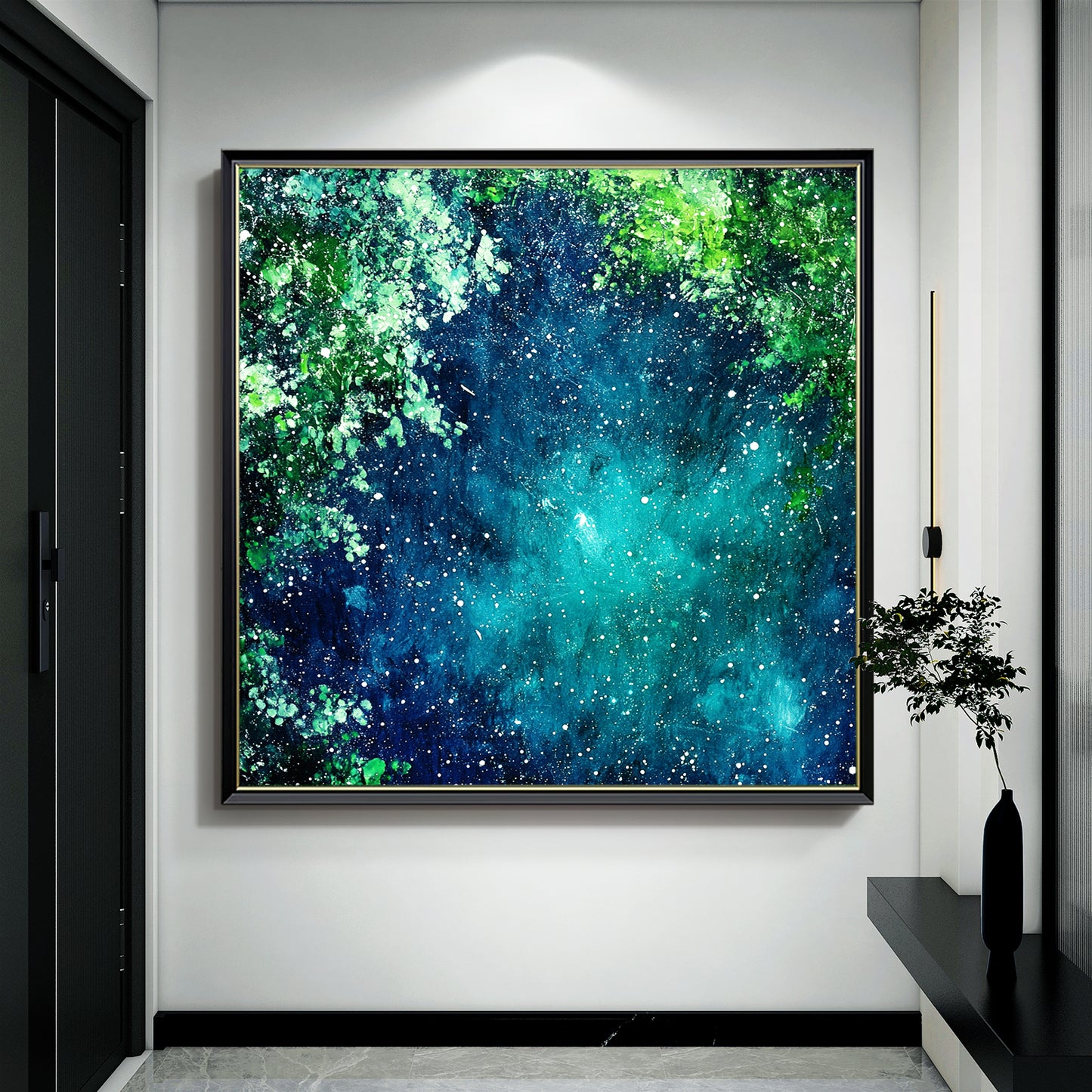 HIGHMAX Starry Night Forest Canvas 3D Wall Art Hand Oil Painting Abstract Night Landscape Living Room Bedroom Decor Gift