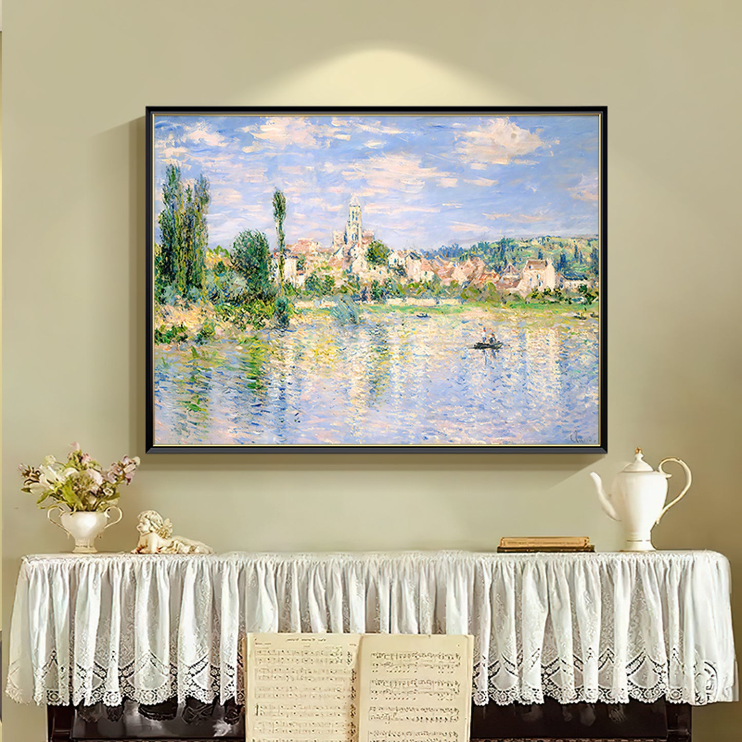 HIGHMAX Riverside Town Canvas 3D Wall Art Hand Oil Painting Impressionist Landscape Living Room Bedroom Decor Gift