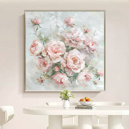HIGHMAX Pink Rose Bouquet Canvas 3D Wall Art Hand Oil Painting Romantic Floral Decor Living Room Bedroom Gift