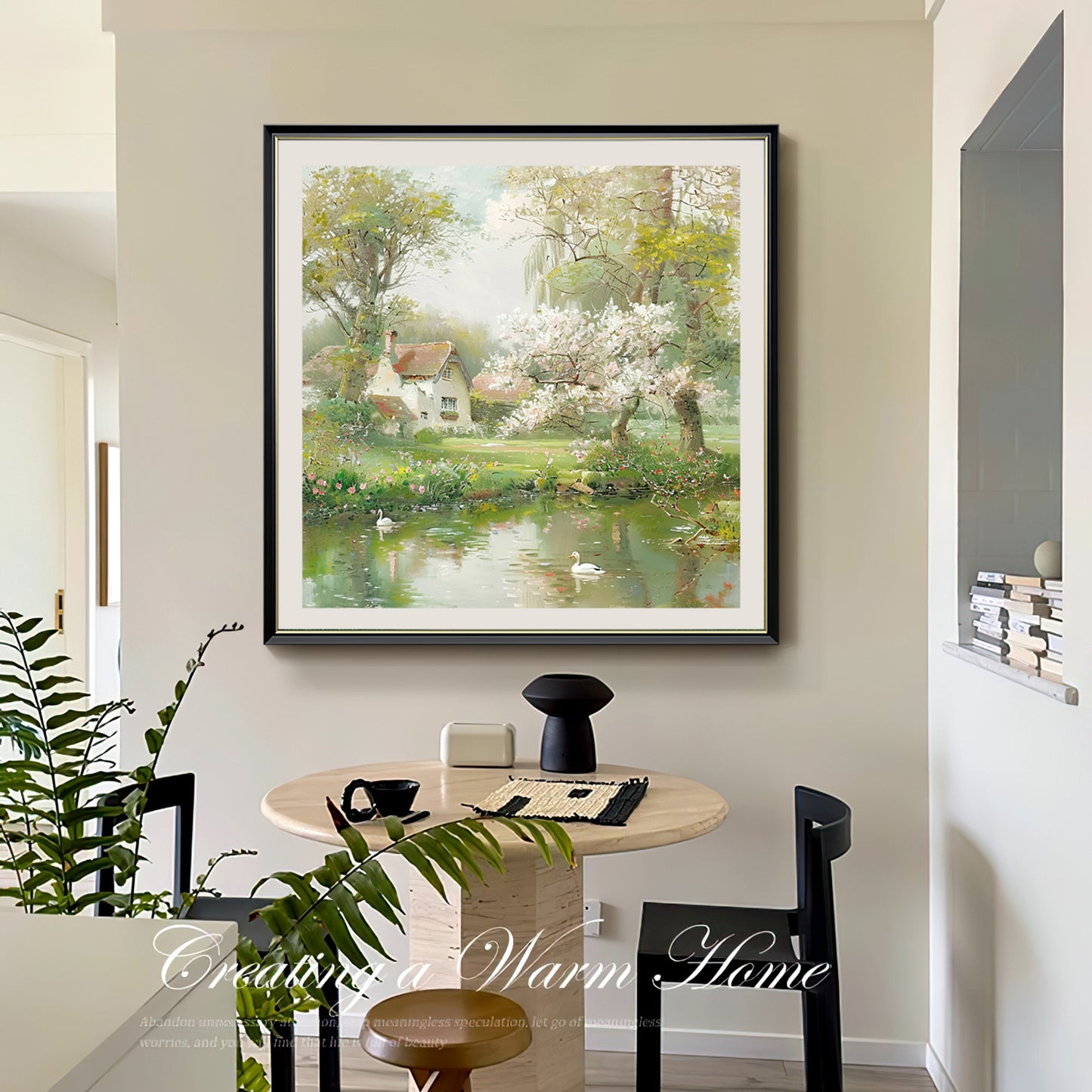 HIGHMAX Countryside Scenery Canvas 3D Wall Art Hand Oil Painting Tranquil Landscape Living Room Bedroom Decor Gift