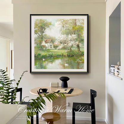 HIGHMAX Countryside Scenery Canvas 3D Wall Art Hand Oil Painting Tranquil Landscape Living Room Bedroom Decor Gift