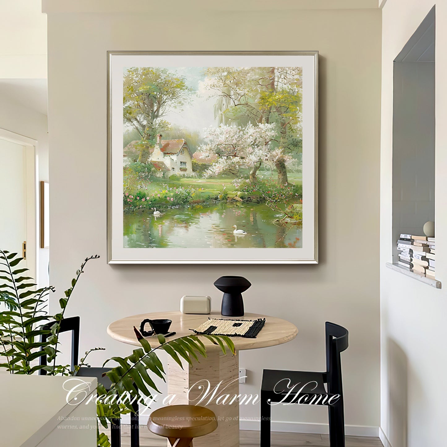 HIGHMAX Countryside Scenery Canvas 3D Wall Art Hand Oil Painting Tranquil Landscape Living Room Bedroom Decor Gift