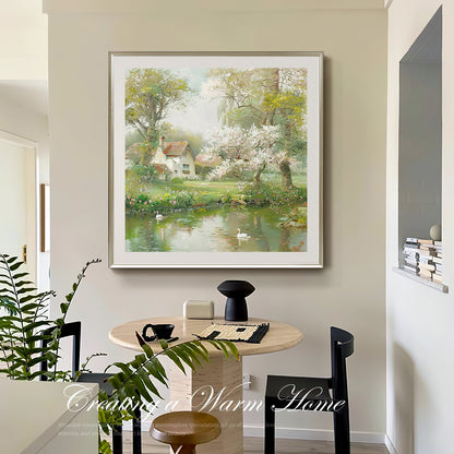 HIGHMAX Countryside Scenery Canvas 3D Wall Art Hand Oil Painting Tranquil Landscape Living Room Bedroom Decor Gift