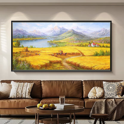 HIGHMAX Harvest Landscape Oil Painting Golden Wheat Field Countryside Canvas Wall Art Hand Painted Farmhouse Decor