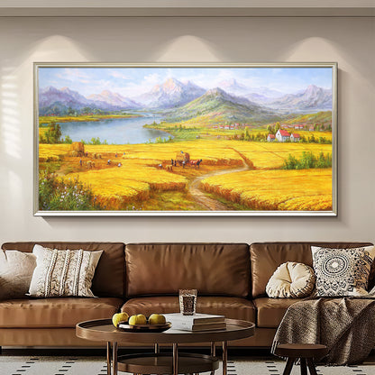 HIGHMAX Harvest Landscape Oil Painting Golden Wheat Field Countryside Canvas Wall Art Hand Painted Farmhouse Decor