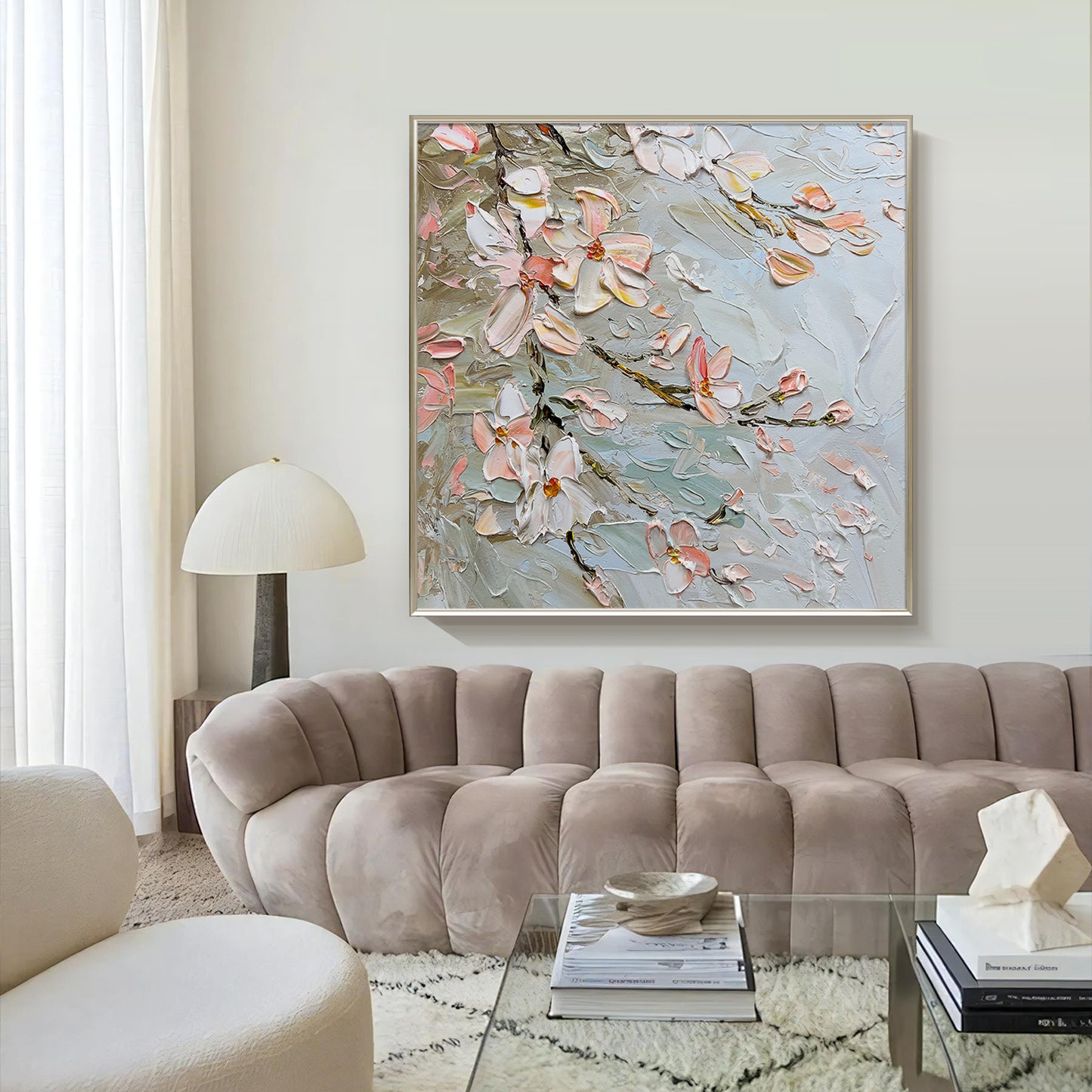 HIGHMAX Flower Canvas 3D Wall Art Hand Oil Painting Abstract Pink Heavy Textured Living Room Bedroom Decor Gift
