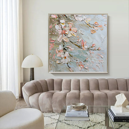 HIGHMAX Flower Canvas 3D Wall Art Hand Oil Painting Abstract Pink Heavy Textured Living Room Bedroom Decor Gift