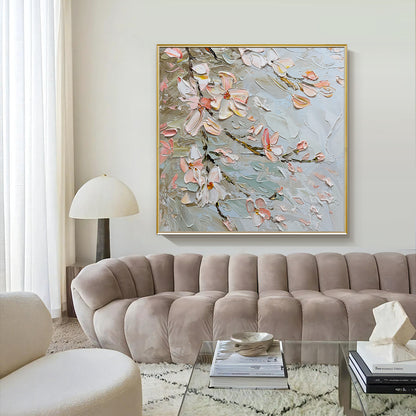 HIGHMAX Flower Canvas 3D Wall Art Hand Oil Painting Abstract Pink Heavy Textured Living Room Bedroom Decor Gift