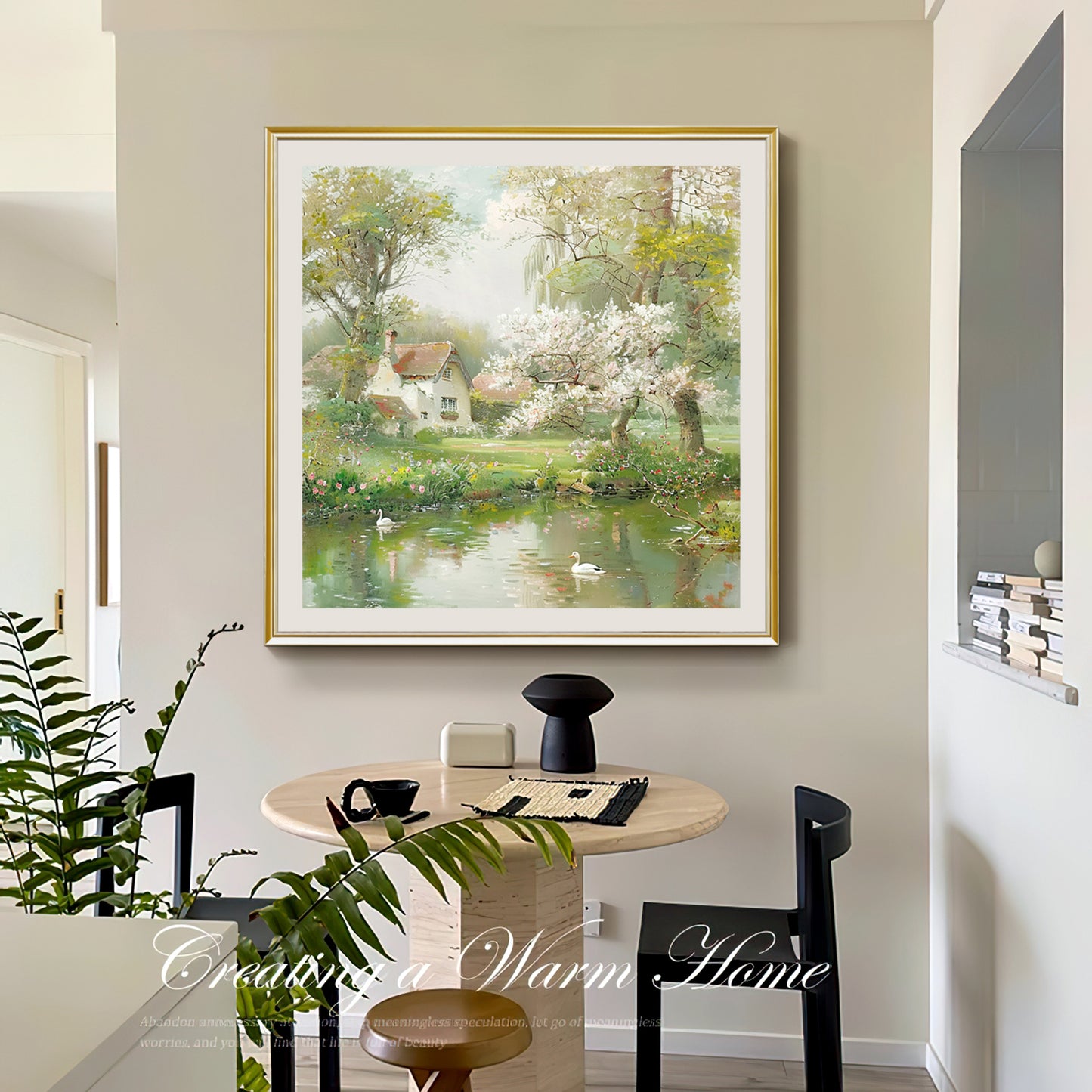 HIGHMAX Countryside Scenery Canvas 3D Wall Art Hand Oil Painting Tranquil Landscape Living Room Bedroom Decor Gift