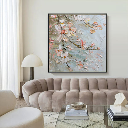 HIGHMAX Flower Canvas 3D Wall Art Hand Oil Painting Abstract Pink Heavy Textured Living Room Bedroom Decor Gift