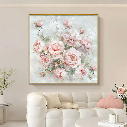 HIGHMAX Pink Rose Bouquet Canvas 3D Wall Art Hand Oil Painting Romantic Floral Decor Living Room Bedroom Gift
