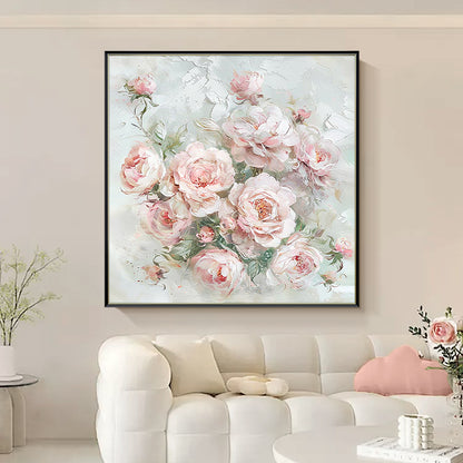 HIGHMAX Pink Rose Bouquet Canvas 3D Wall Art Hand Oil Painting Romantic Floral Decor Living Room Bedroom Gift