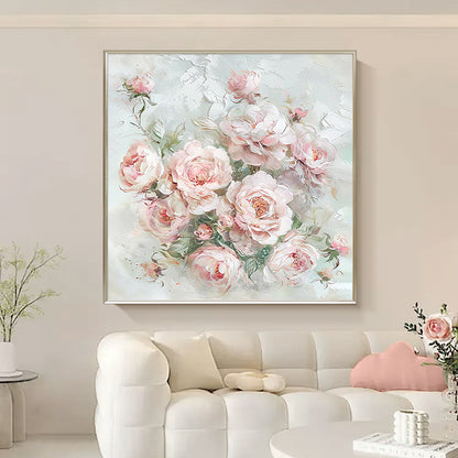 HIGHMAX Pink Rose Bouquet Canvas 3D Wall Art Hand Oil Painting Romantic Floral Decor Living Room Bedroom Gift