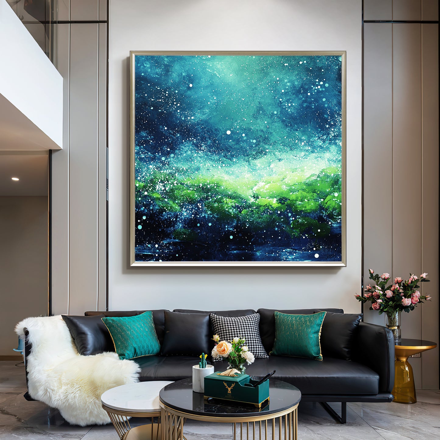 HIGHMAX Starry Night Forest Canvas 3D Wall Art Hand Oil Painting Abstract Night Landscape Living Room Bedroom Decor Gift