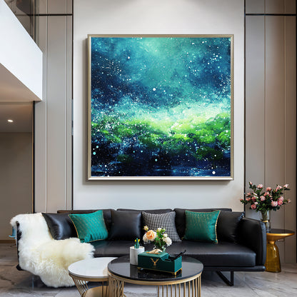 HIGHMAX Starry Night Forest Canvas 3D Wall Art Hand Oil Painting Abstract Night Landscape Living Room Bedroom Decor Gift