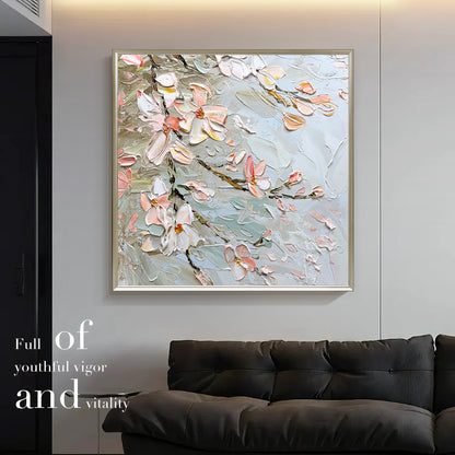HIGHMAX Flower Canvas 3D Wall Art Hand Oil Painting Abstract Pink Heavy Textured Living Room Bedroom Decor Gift