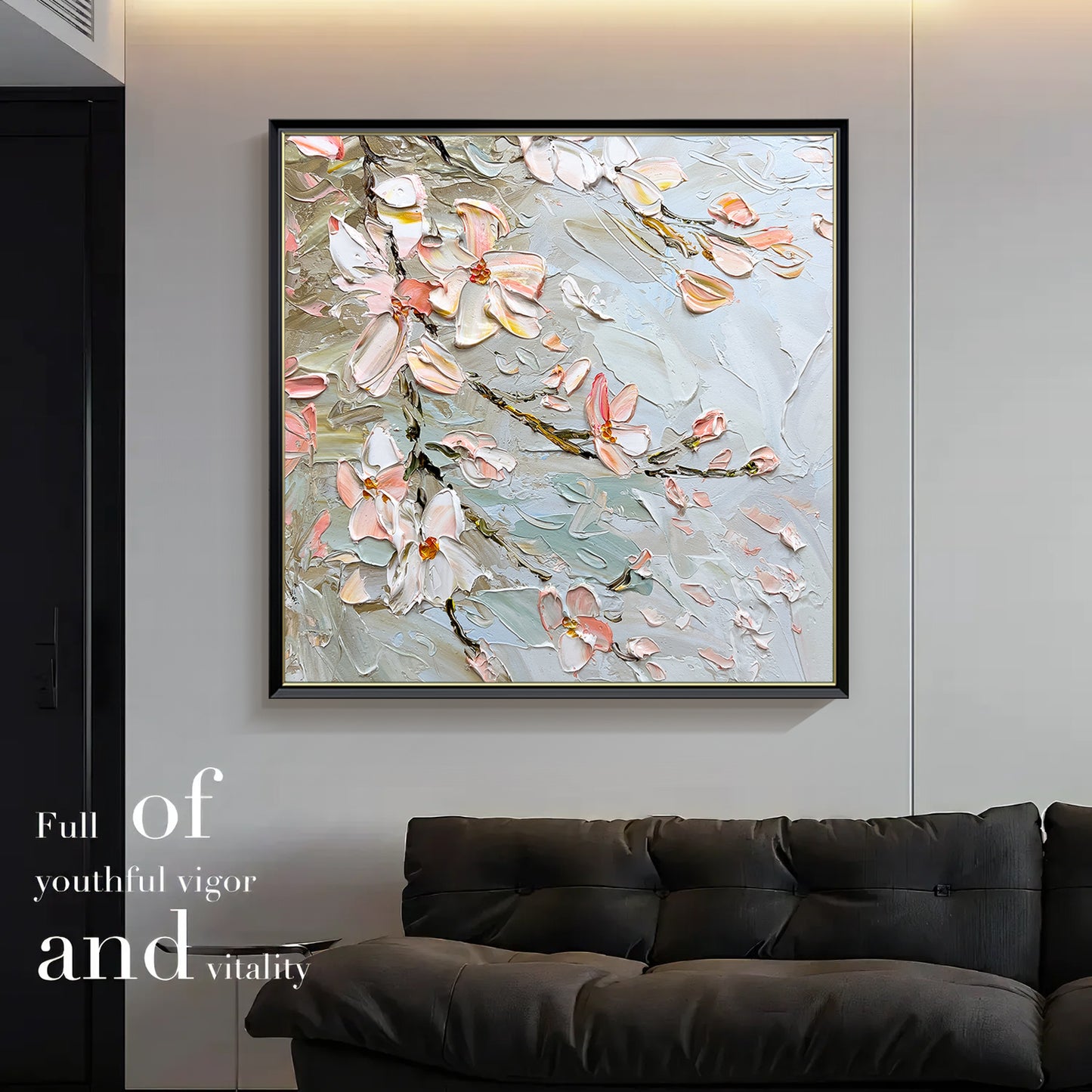 HIGHMAX Flower Canvas 3D Wall Art Hand Oil Painting Abstract Pink Heavy Textured Living Room Bedroom Decor Gift