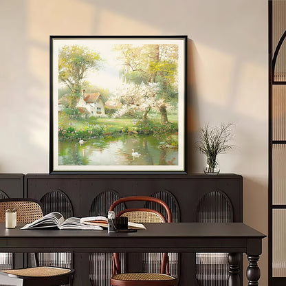 HIGHMAX Countryside Scenery Canvas 3D Wall Art Hand Oil Painting Tranquil Landscape Living Room Bedroom Decor Gift