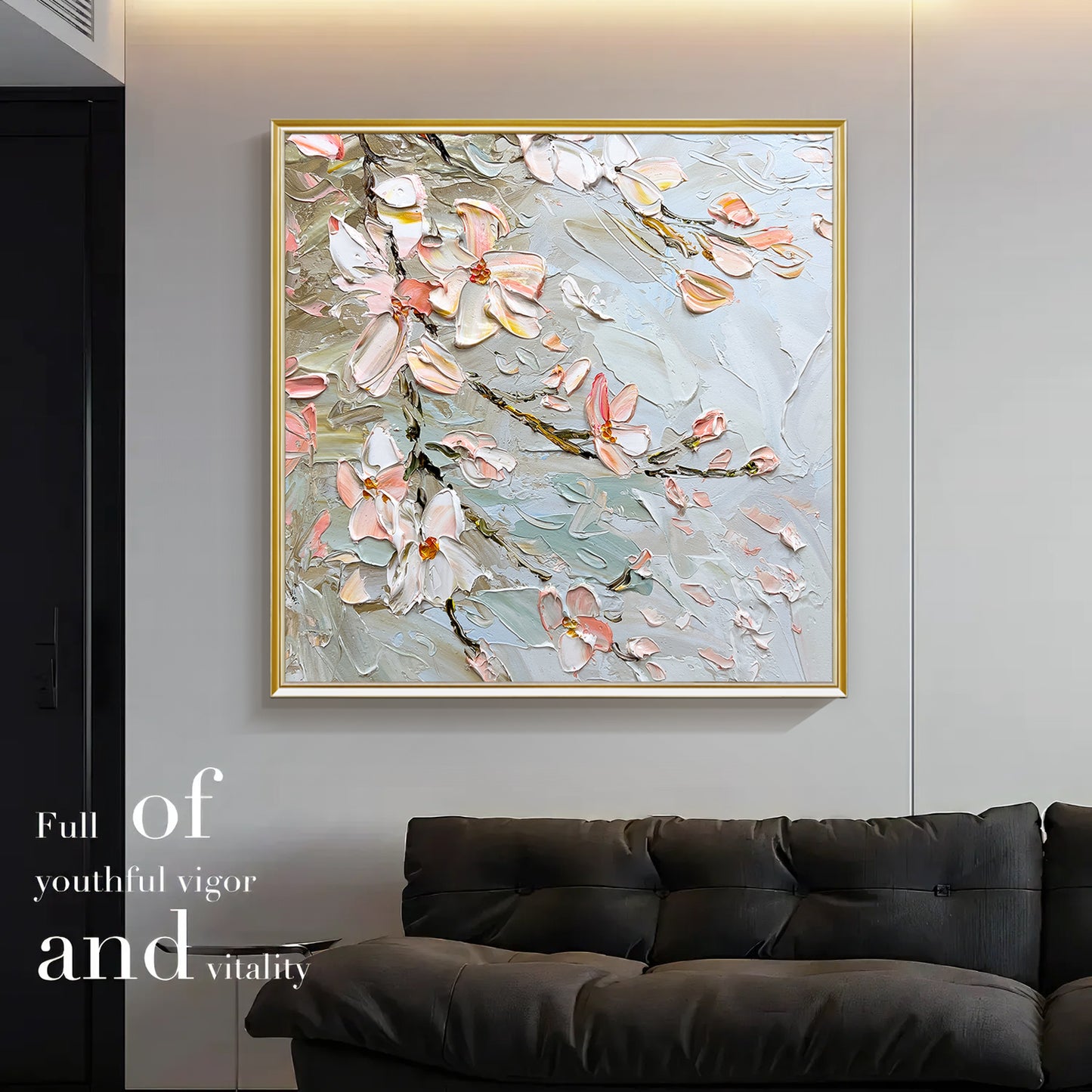 HIGHMAX Flower Canvas 3D Wall Art Hand Oil Painting Abstract Pink Heavy Textured Living Room Bedroom Decor Gift