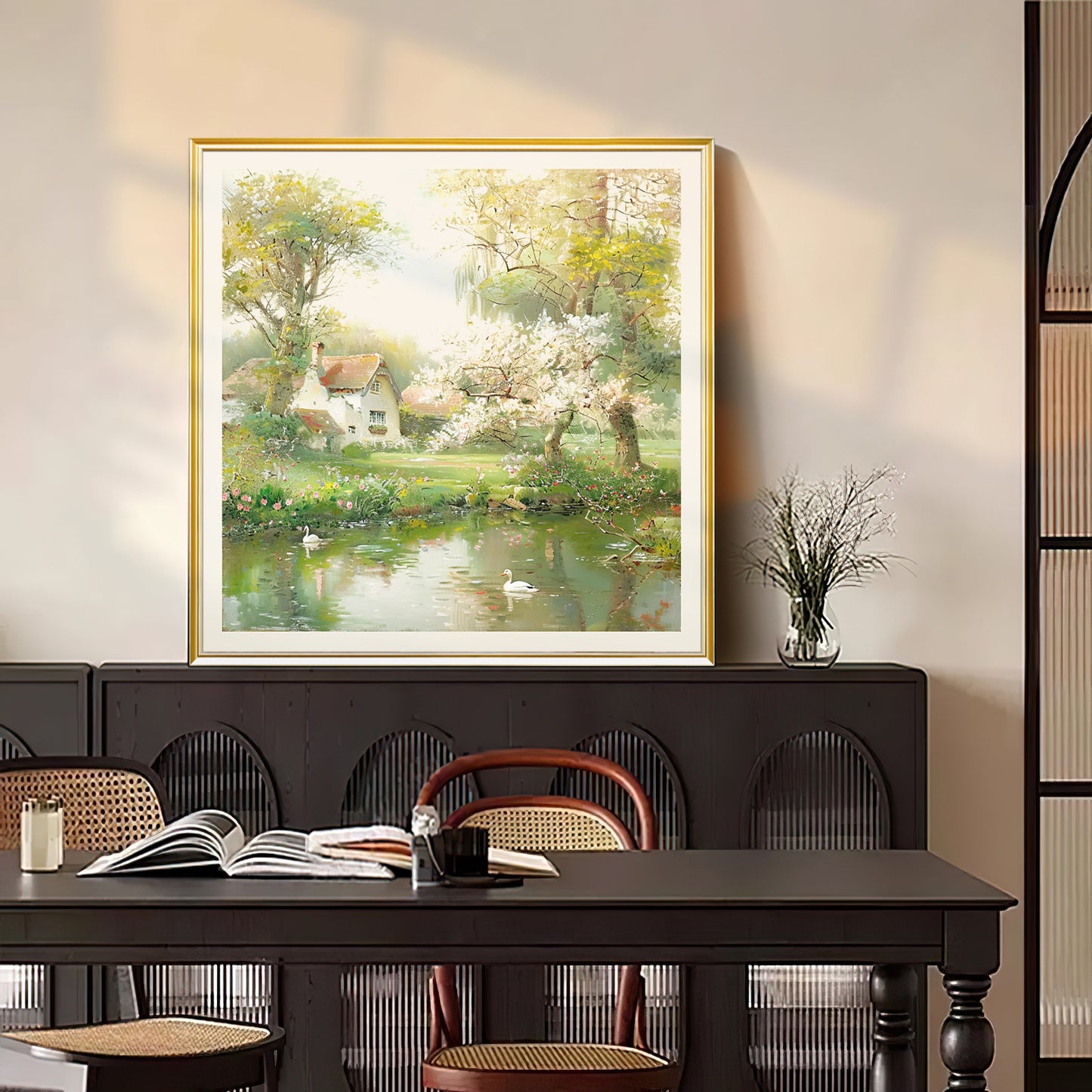 HIGHMAX Countryside Scenery Canvas 3D Wall Art Hand Oil Painting Tranquil Landscape Living Room Bedroom Decor Gift