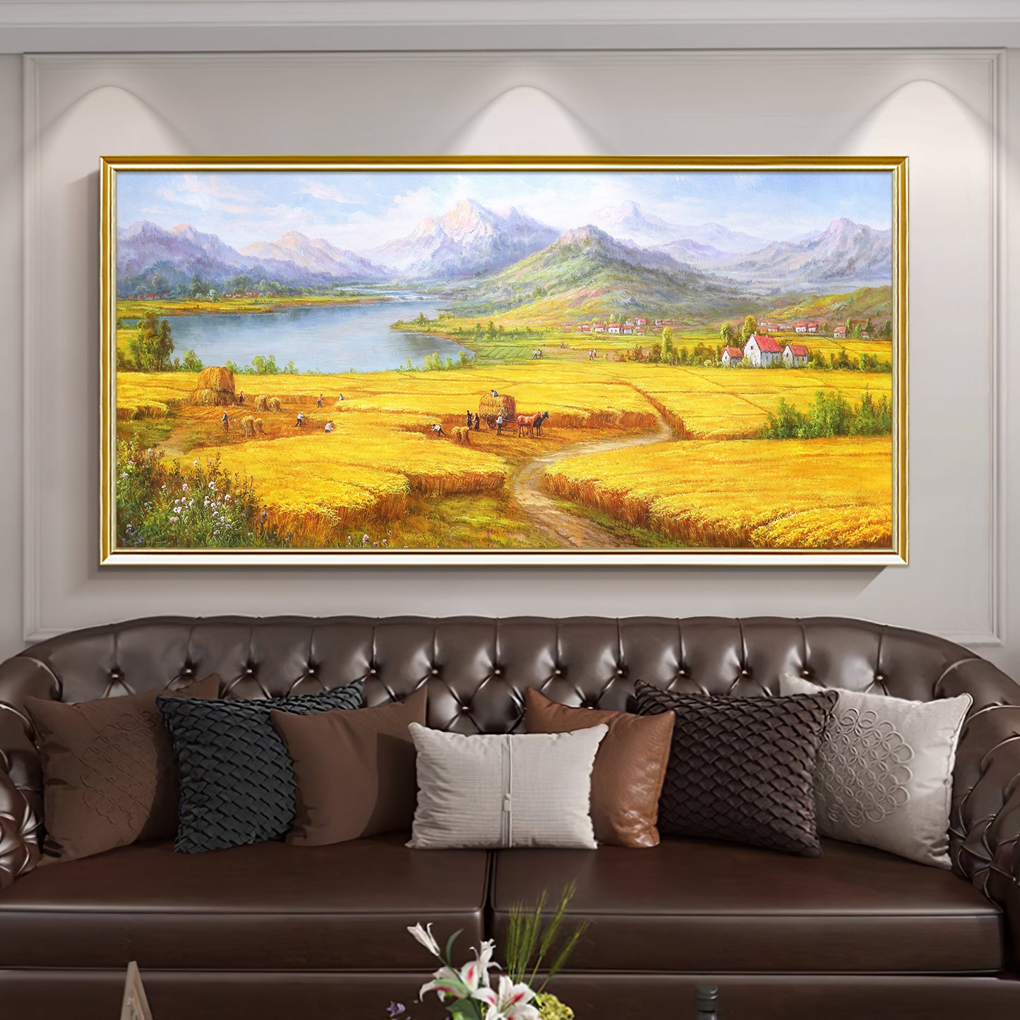HIGHMAX Harvest Landscape Oil Painting Golden Wheat Field Countryside Canvas Wall Art Hand Painted Farmhouse Decor