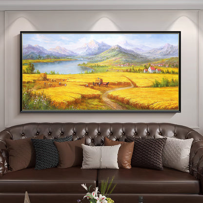 HIGHMAX Harvest Landscape Oil Painting Golden Wheat Field Countryside Canvas Wall Art Hand Painted Farmhouse Decor