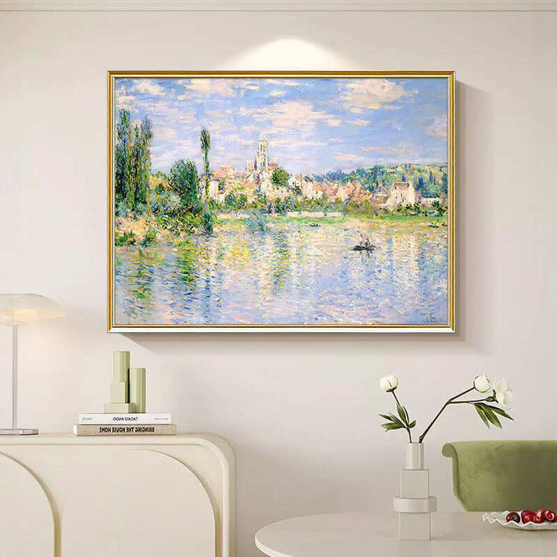 HIGHMAX Riverside Town Canvas 3D Wall Art Hand Oil Painting Impressionist Landscape Living Room Bedroom Decor Gift